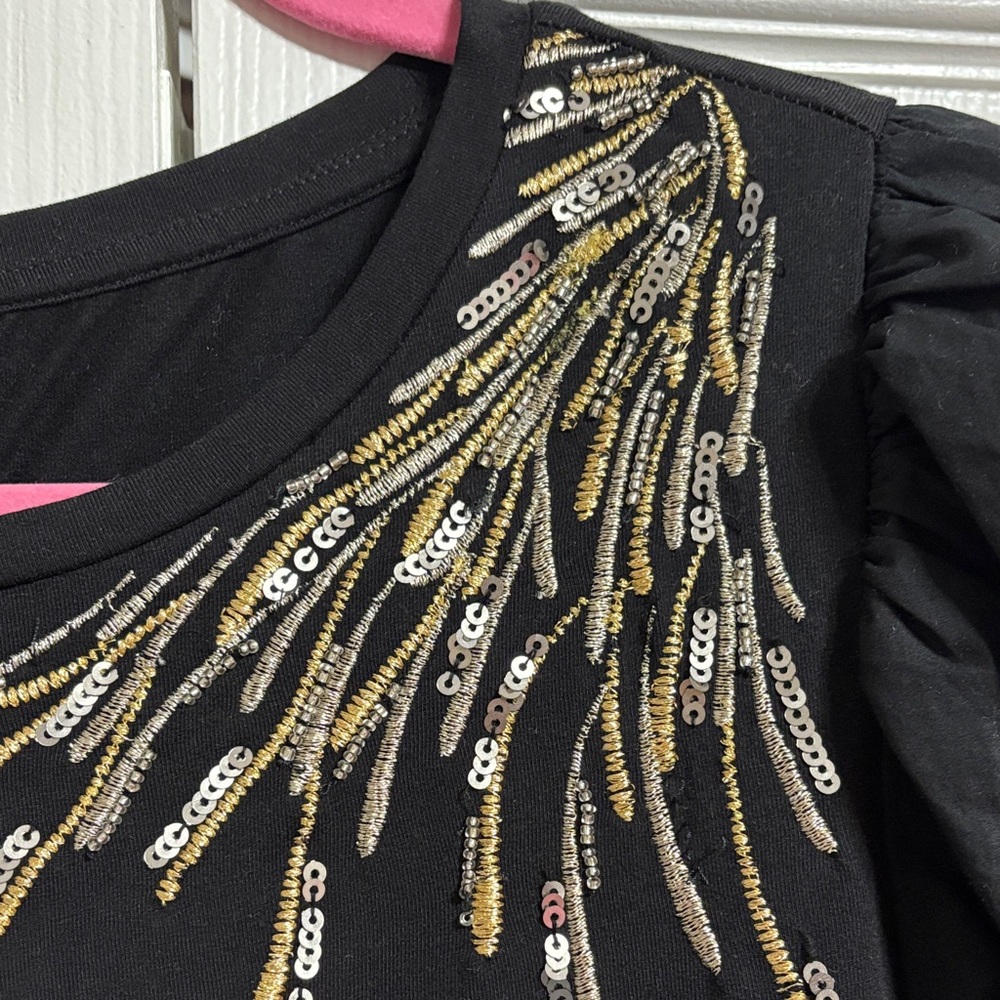 Chico's Elegant Black Top with Gold and Silver Embellishments - Picture 3 of 7